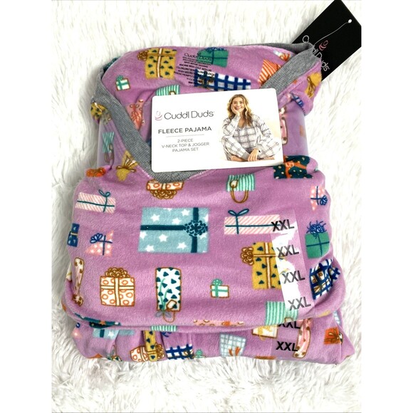 Cuddl Duds Fleece Pajama Set Size 2XL Purple Christmas Gifts Holiday V-Neck - Picture 1 of 6